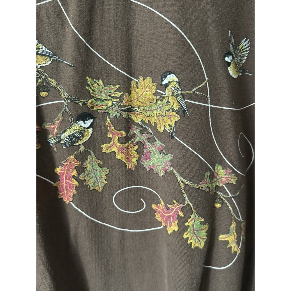 Decorated Originals‎ Crewneck Sweatshirt Womens 2XL Brown Fall Leaves Birds - Picture 3 of 8